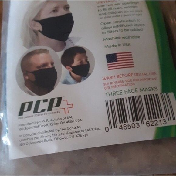 Face Masks 3 pack for face coverings unisex pack reusable nonsurgical black - Picture 4 of 14